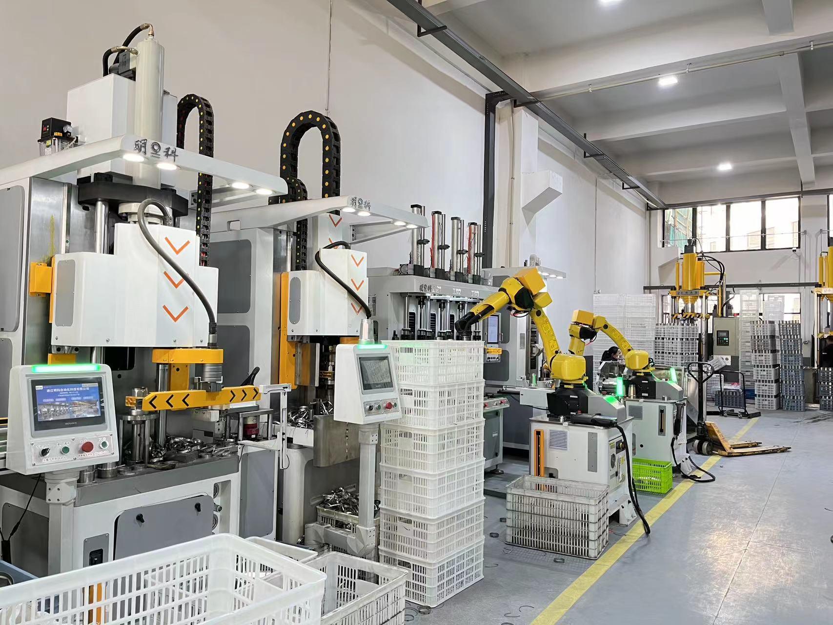 A forming press on the production line, where an embossed mark is pressed in as the body forms